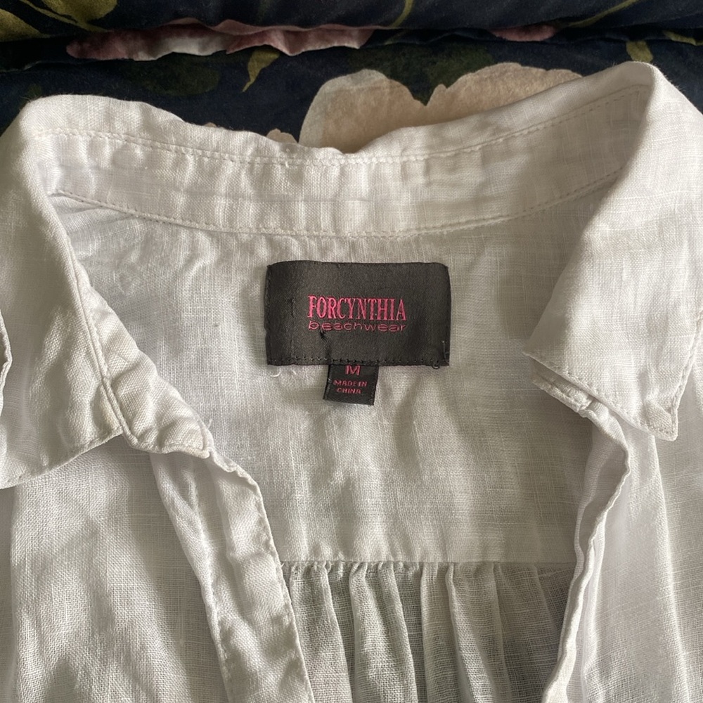 For Cynthia White Sleeveless beach swim coverup linen - Picture 3 of 7